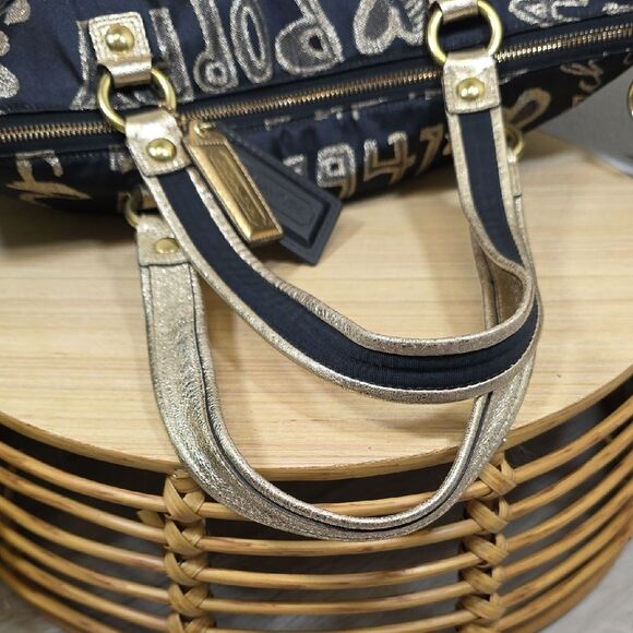 Coach RARE Black Poppy Story Patch Glam Bag with Gold Accents - Picture 10 of 13